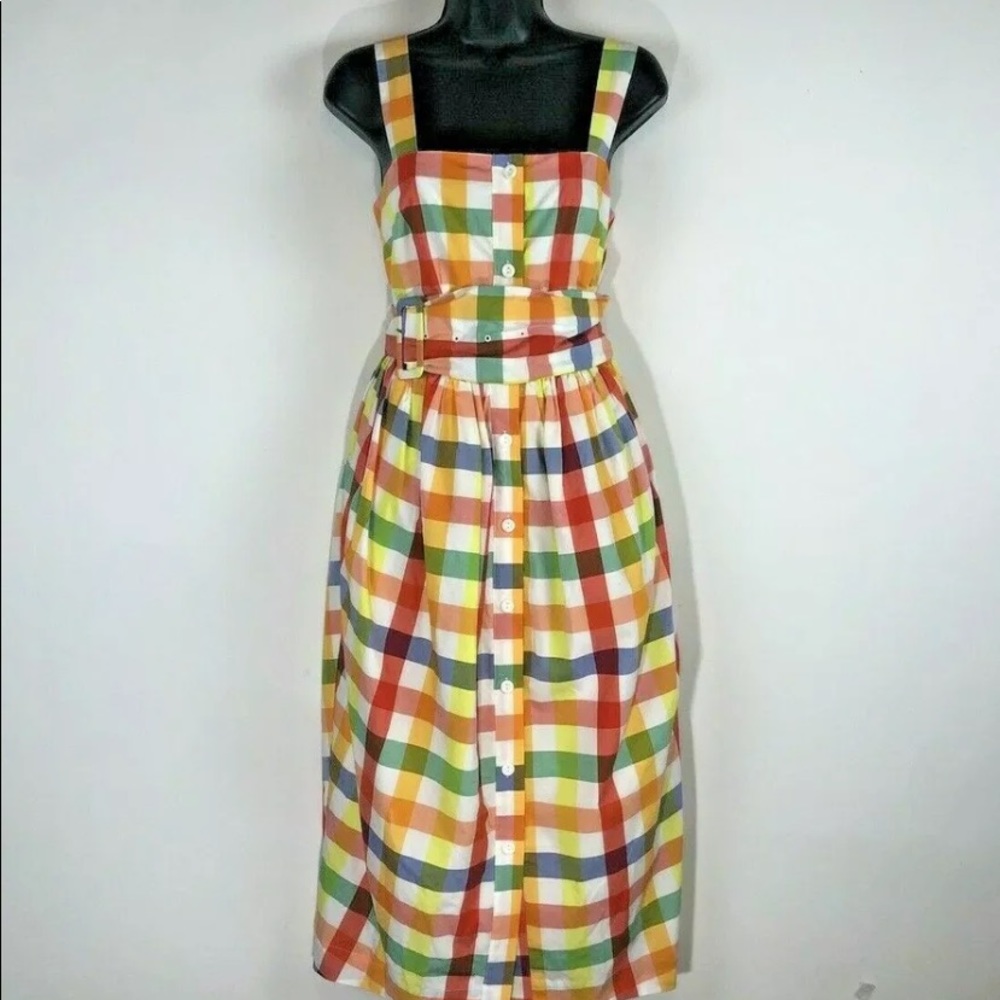 Christopher John Rogers Target Dress Midi Sz 0 Plaid Wide Strap Tie a line